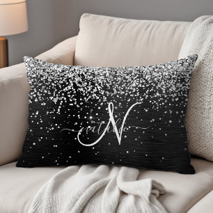 Coussins Décoratifs Monogramme à étincelle noire à Parties scintillant
