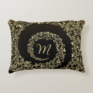 Coussins Décoratifs Monogramme Damas d'or