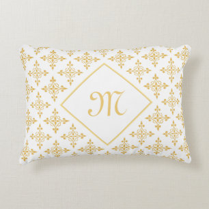 Coussins Décoratifs Monogramme de luxe Blanc et or Quatre Floral