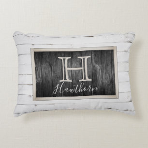 Coussins Décoratifs Monogramme en bois ton rustique blanc et noir