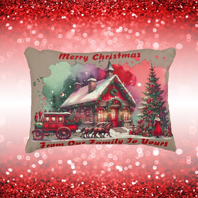 Coussins Décoratifs Monogramme Festive Vintage Noël sur brun | (Créateur téléchargé)