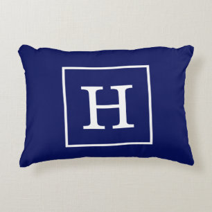 Coussins Décoratifs Monogramme Initial Cadre Bleu Marine Blanc