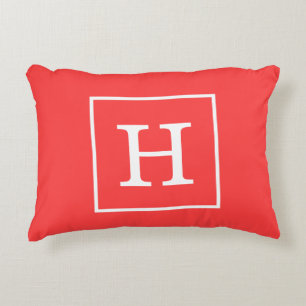 Coussins Décoratifs Monogramme Initial Cadre Rouge Corail Blanc