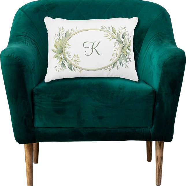 Coussins Décoratifs Monogramme Initial Eucalyptus Verdure  (Monogram Eucalyptus Greenery  accent chair sofa bedroom pillow. Wedding gift, Bridal shower gift)
