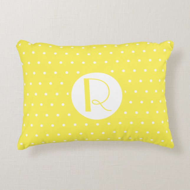 Coussins Décoratifs Monogramme initial Pois jaune vif (Devant)