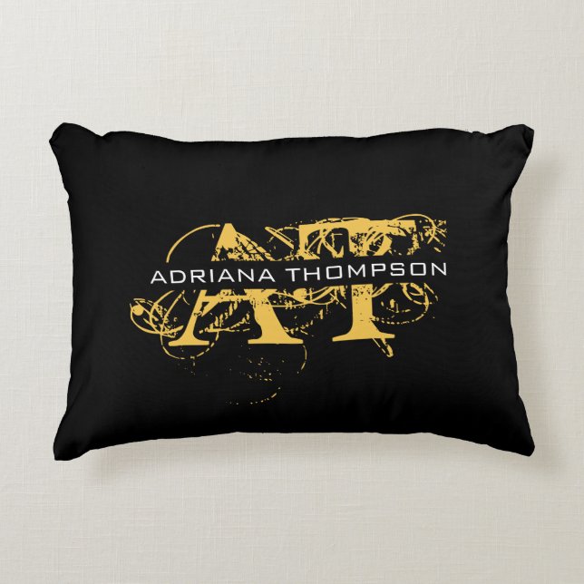 Coussins Décoratifs Monogramme moderne en noir et or (Devant)