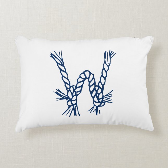 Coussins Décoratifs Monogramme personnalisé bleu blanc (Devant)