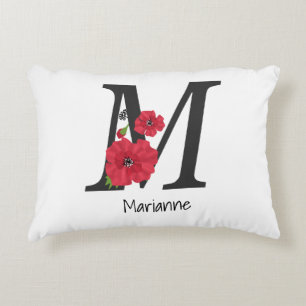 Coussins Décoratifs monogramme personnalisé modifiable M texte fleur r
