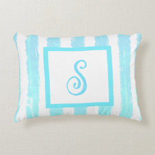 Coussins Décoratifs Monogramme Rayures Géométriques Aquarelle Bleue
