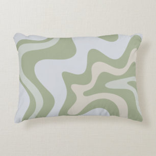 Coussins Décoratifs Motif Abstrait Retro Liquid Swirl à Sage Green