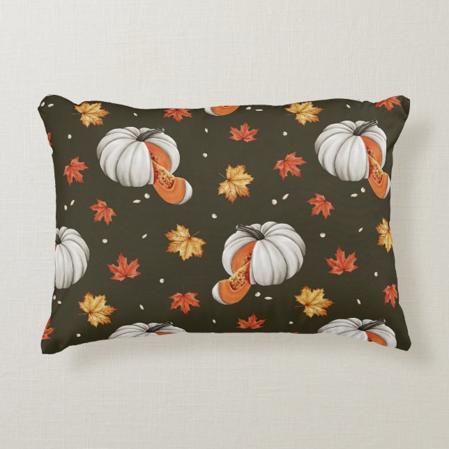 Coussins Décoratifs motif avec citrouille blanc (Devant)