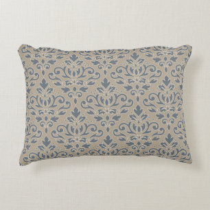 Coussins Décoratifs Motif Damassé à Rouleaux Crème Ligne Bleu Sable