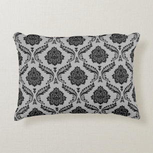 Coussins Décoratifs Motif Damassé Rococo Noir sur Gris
