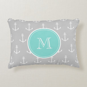 Coussins Décoratifs Motif d'Ancres blanches grises, Monogramme de ment