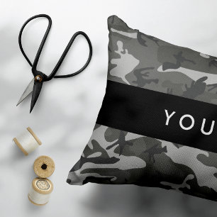 Coussins Décoratifs Motif de camouflage gris, Votre nom, Personnaliser