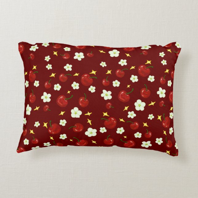 Coussins Décoratifs Motif de cerisier rouge foncé (Dos)