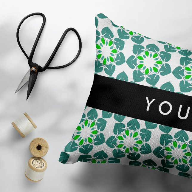 Coussins Décoratifs Motif de feuille, feuilles vertes, votre nom (Créateur téléchargé)