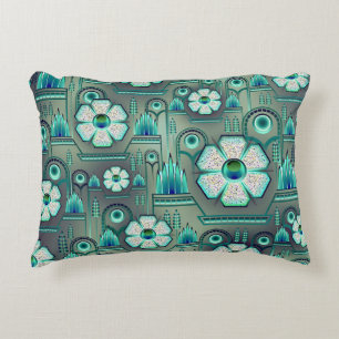 Coussins Décoratifs Motif de fleurs Art déco vert géométrique vintage