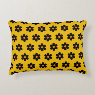 Coussins Décoratifs Motif de fleurs d'automne noir orange