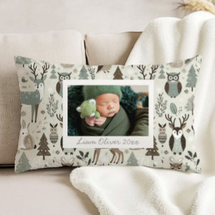 Coussins Décoratifs Motif de forêt vert marron personnalisé avec photo