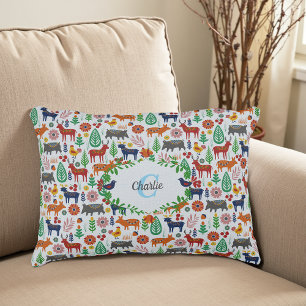 Coussins Décoratifs Motif de monogramme d'art populaire scandinave vin