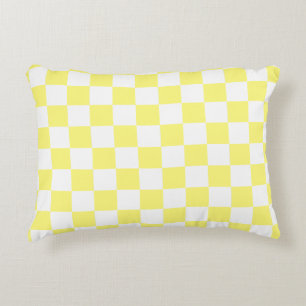 Coussins Décoratifs Motif d'échiquier géométrique blanc jaune