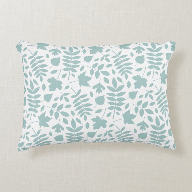 Coussins Décoratifs Motif Feuille perdu Turquoise sur blanc (Devant)