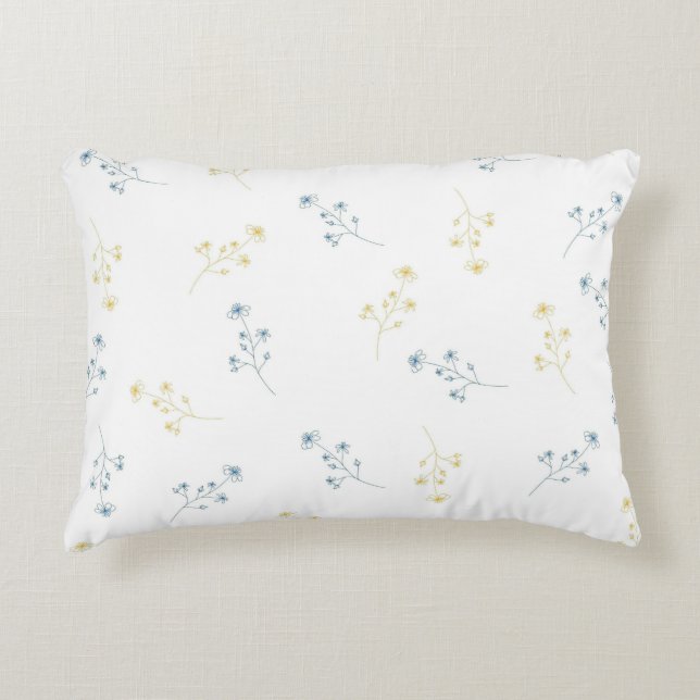 Coussins Décoratifs Motif Fleur sauvage bleu jaune (Devant)