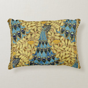Coussins Décoratifs Motif floral au paon bleu Art nouveau vintage