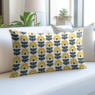 Coussins Décoratifs Motif floral rétro bleu marine jaune moutarde