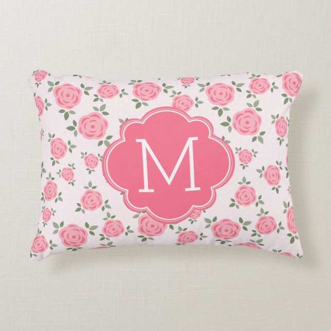 Coussins Décoratifs Motif Floral rose Monogramme (Devant)