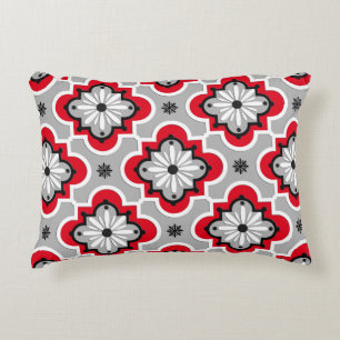 Coussins Décoratifs Motif marocain en tuiles - Gris et Rouge