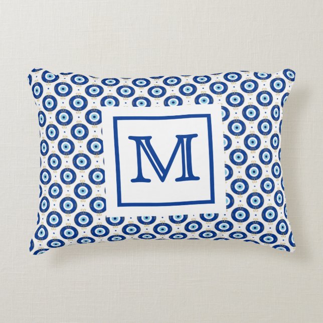 Coussins Décoratifs Motif Œil de Nazar Moderne Monogramme Personnalisé (Devant)