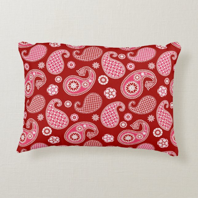 Coussins Décoratifs Motif Paisley, rouge foncé, blanc et rose corail (Dos)