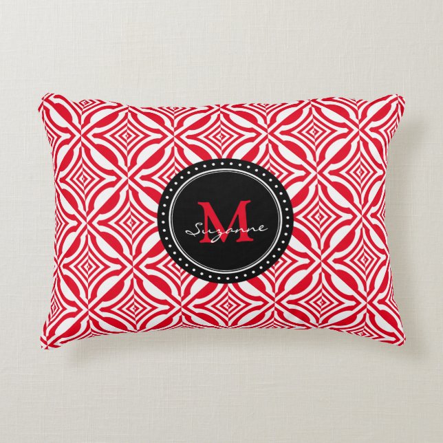 Coussins Décoratifs Motif renversé géométrique blanc rouge (Devant)