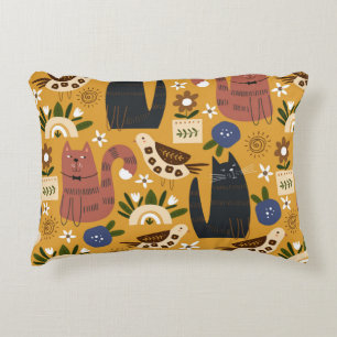 Coussins Décoratifs Motif sans couture avec chats mignons et oiseau. t