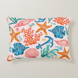 Coussins Décoratifs Motif sans couture avec des créatures marines
