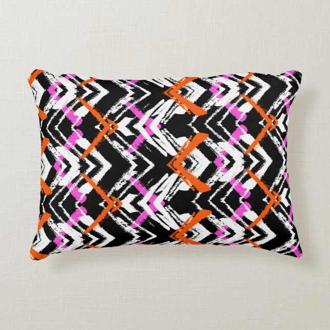 Coussins Décoratifs Motif tiré par la main noir, orange, et rose de (Devant)