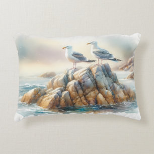 Coussins Décoratifs Mouettes côtières aquarelle paysage marin