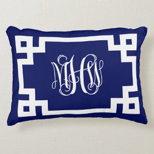 Coussins Décoratifs Navy Blanc Vigne Script Monogramme Grec Clé DIY Fo