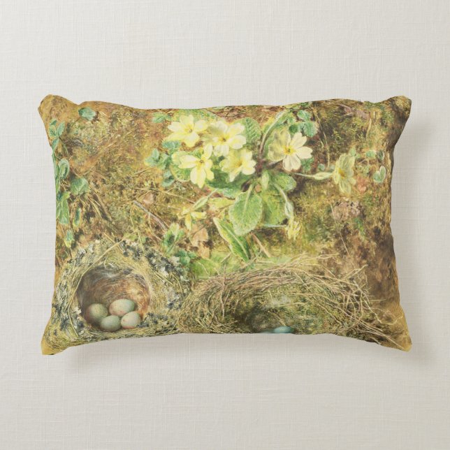 Coussins Décoratifs Nids de primevères et d'oiseaux (Devant)
