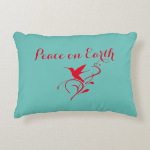 Coussins Décoratifs Noël Paix sur Terre Hummingbird Rouge et Turquois