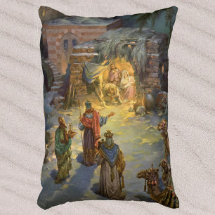 Coussins Décoratifs Noël vintage de la Nativité avec la visite des Mag