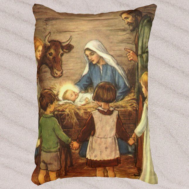 Coussins Décoratifs Noël vintage, Nativité religieuse avec bébé Jésus (Créateur téléchargé)