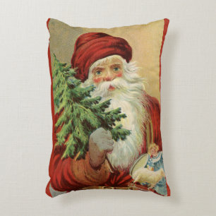 Coussins Décoratifs Noël vintage, Père Noël victorien avec arbre