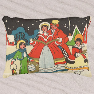 Coussins Décoratifs Noël vintage, une famille chantant des chants de N