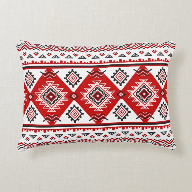 Coussins Décoratifs Noir noir rouge, motifs ukrainiens. (Devant)