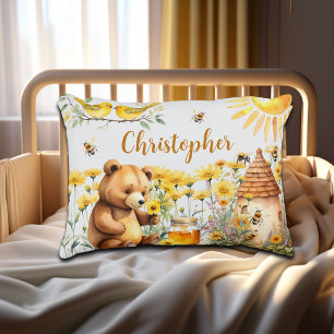 Coussins Décoratifs Nom personnalisé Honey Bees Teddy Bear