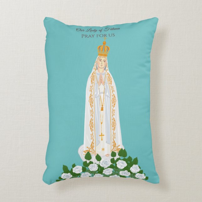 Coussins Décoratifs Notre-Dame de Fatima et roses blanches (Devant(Vertical))