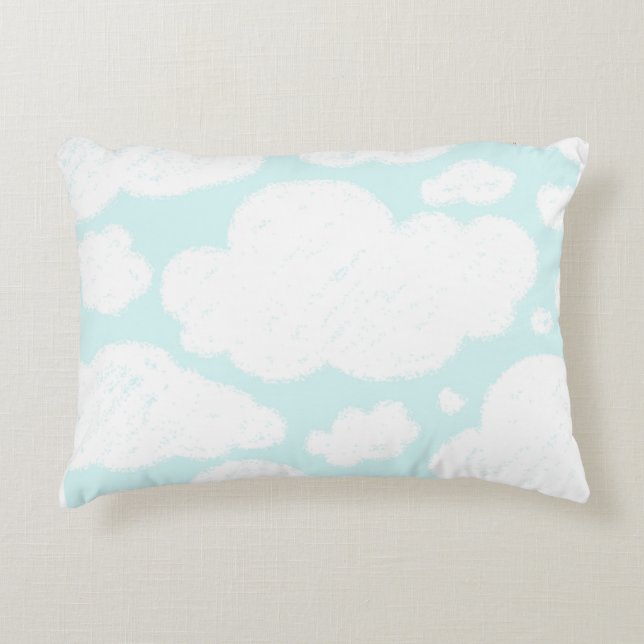 Coussins Décoratifs Nuages Bleus Aquarelle Bébé Pépinière (Devant)